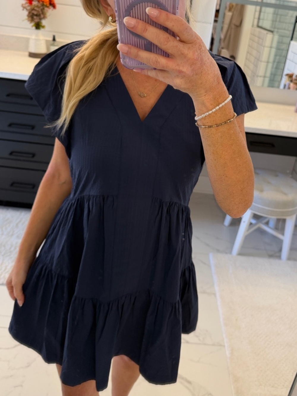 Vineyard Vines Navy V-Neck Tiered Short Sleeve Dress NEVER WORN